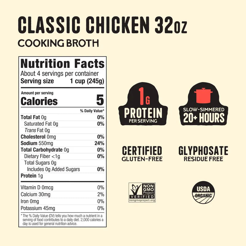4 Pack: Chicken Cooking Broth 32oz