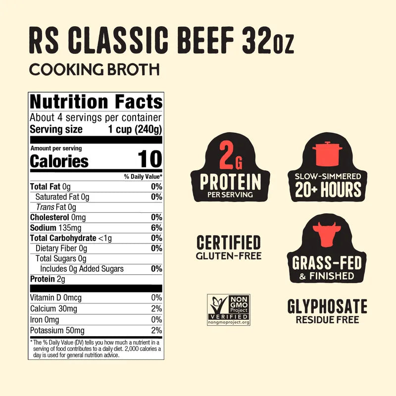 4 Pack: Low Sodium Beef Cooking Broth 32oz