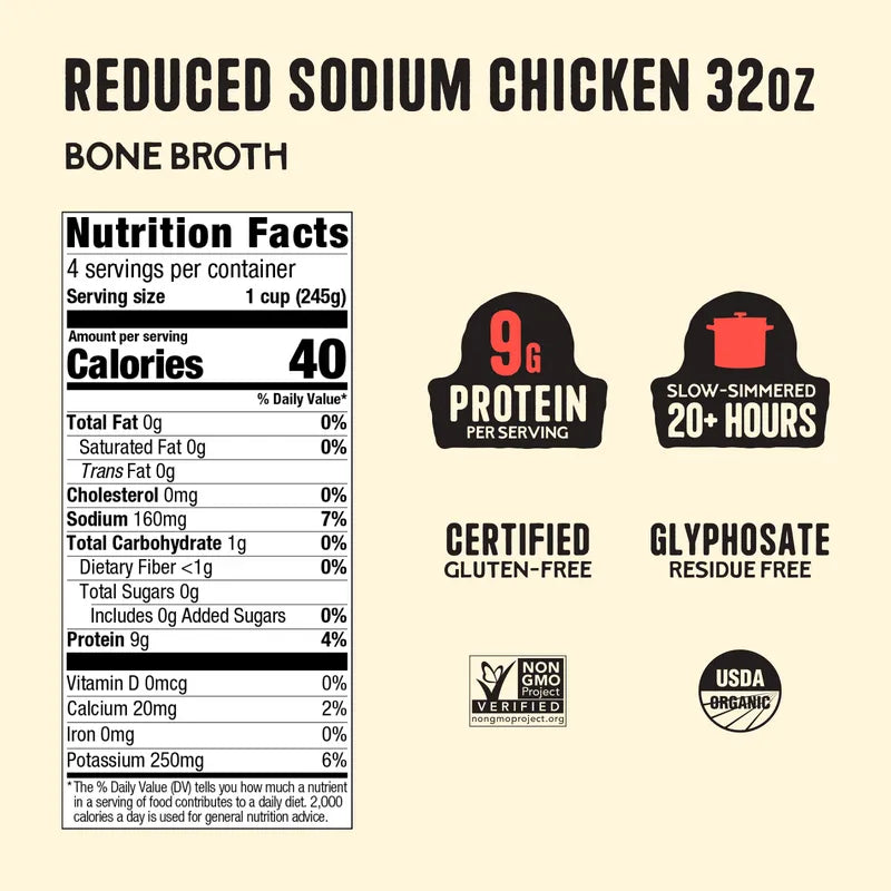 4 Pack: Reduced Sodium Chicken Broth 32oz