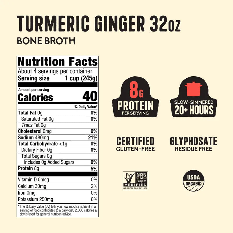 4-Pack: Turmeric Ginger Bone Broth 32oz